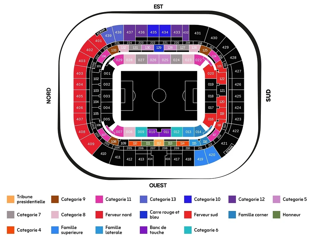 Plan des tribunes - Groupama Stadium - Décines